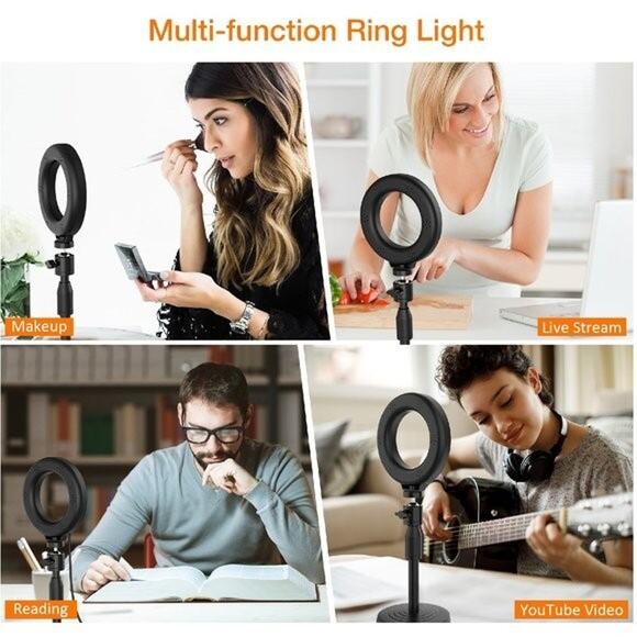 JEEMAX 6" LED Ring Light Kit with Stand Dimmable 6000K For Makeup Phone Camera - Picture 4 of 6